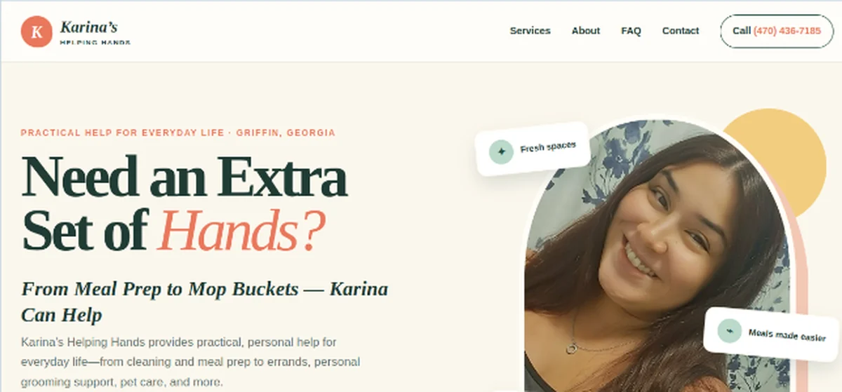 Karina's Helping Hands website preview