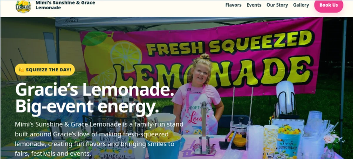 Mimi's Sunshine and Grace Lemonade website preview