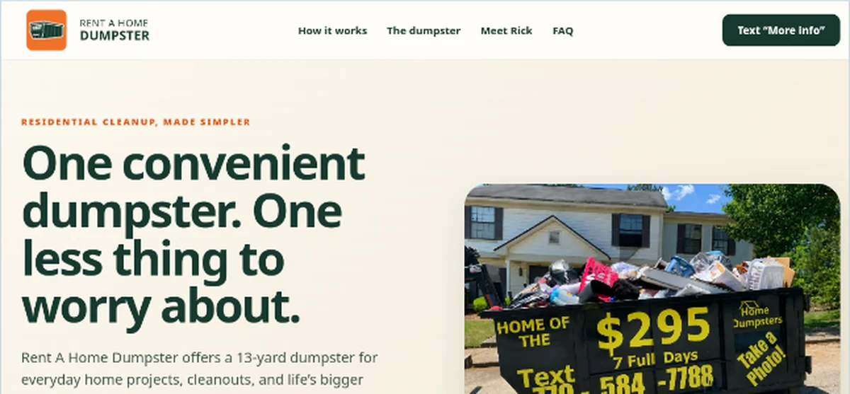 Preview of Rent A Home Dumpster website