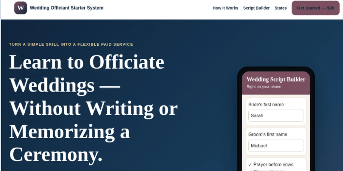 Wedding Officiant Starter website preview